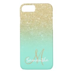 Stylish gold ombre mint green block personalized iPhone 7 case