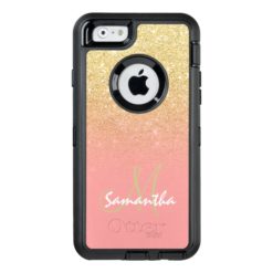 Stylish gold ombre pink block personalized OtterBox defender iPhone case