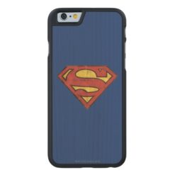 Superman S-Shield | Grunge Black Outline Logo Carved Maple iPhone 6 Slim Case