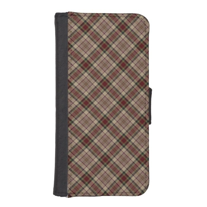 Tan Red and Green Plaid Wallet Phone Case For iPhone SE/5/5s