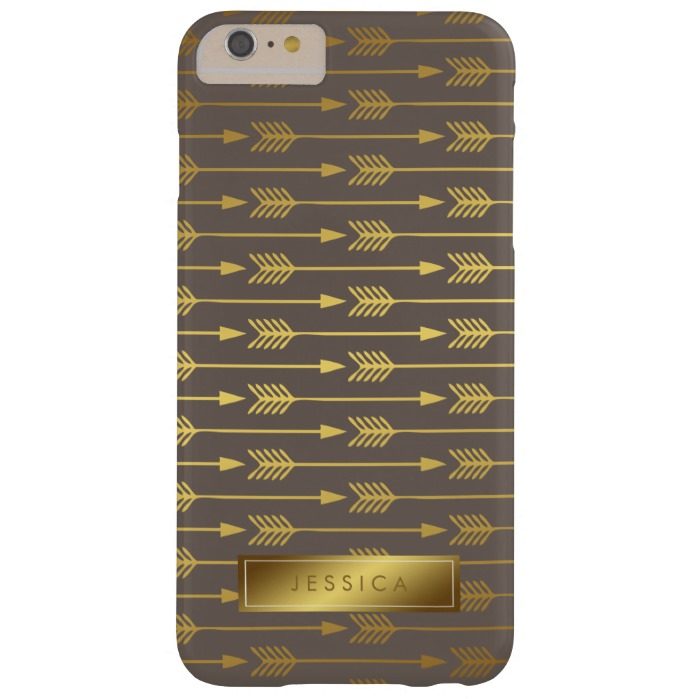 Taupe Faux Gold Foil Arrows Pattern Barely There iPhone 6 Plus Case