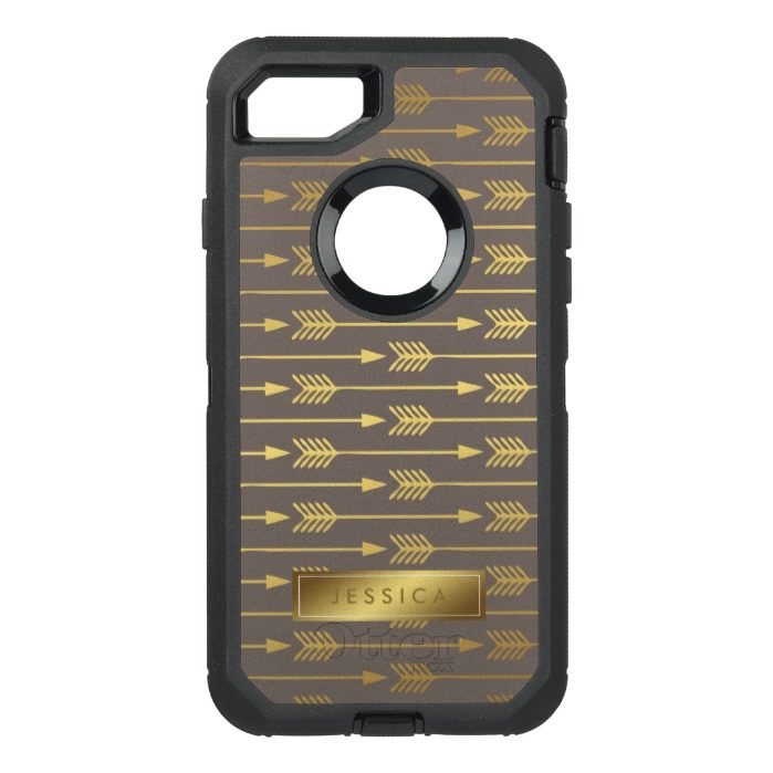 Taupe and Printed Gold Arrows Pattern OtterBox Defender iPhone 7 Case