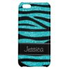 Teal Blue Faux Glitter Zebra Personalized Cover For iPhone 5C
