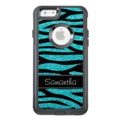 Teal Blue Faux Glitter Zebra Personalized OtterBox iPhone 6/6s Case