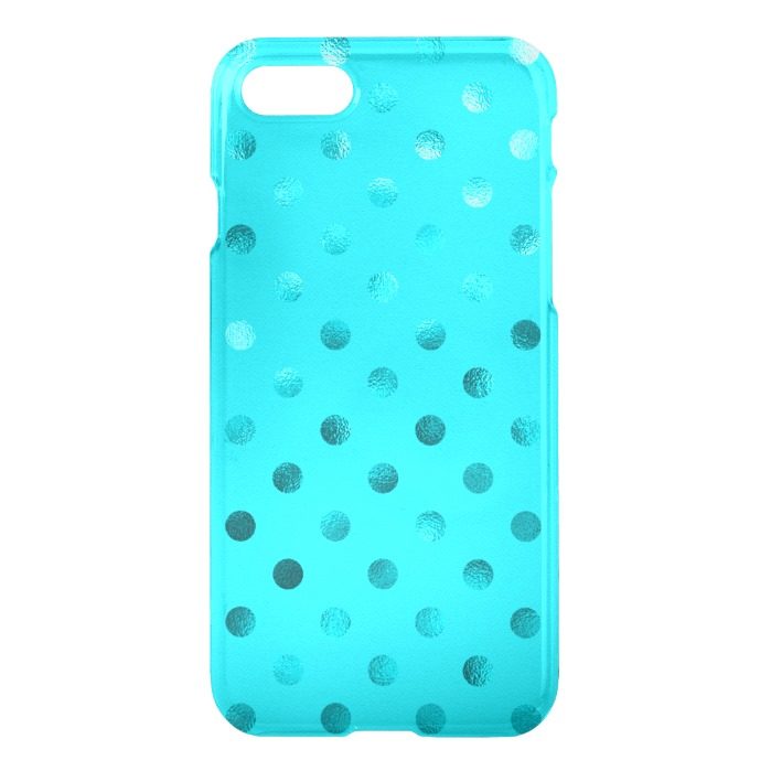 Teal Blue Metallic Faux Foil Polka Dot Aqua iPhone 7 Case