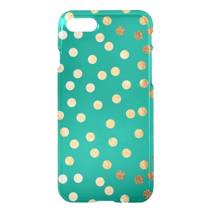 Teal Green Gold Glitter Dots Clear Phone Case
