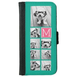 Teal & Hot Pink Instagram 8 Photo Collage Monogram Wallet Phone Case For iPhone 6/6s
