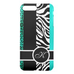 Teal Leopard and Zebra Animal Monogram iPhone 7 Plus Case