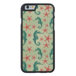 Teal Seahorse Pattern 2 Carved Maple iPhone 6 Slim Case