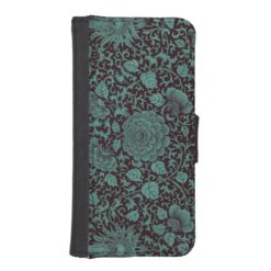 Teal and Black Floral iPhone 5/5S Wallet Case
