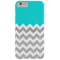 Teal and Silver Faux Glitter Chevron Barely There iPhone 6 Plus Case