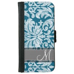 Teal and White Chalkboard Damask Pattern Wallet Phone Case For iPhone 6/6s