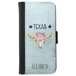 Texas Boho Cow Skull With Flowers Chic Trendy iPhone 6/6s Wallet Case