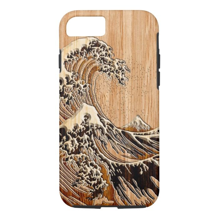 The Great Hokusai Wave Bamboo Wood Style iPhone 7 Case