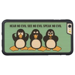 Three Wise Penguins Design Graphic Carved Maple iPhone 6 Plus Bumper Case