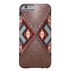 Tooled Brown Leather and Tribal Print Barely There iPhone 6 Case