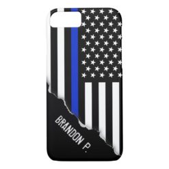 Torn Out Look Thin Blue Line American Flag iPhone 7 Case
