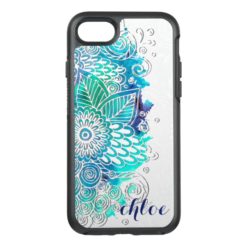 Tranquil Blue and Teal Floral Mandala Design OtterBox Symmetry iPhone 7 Case