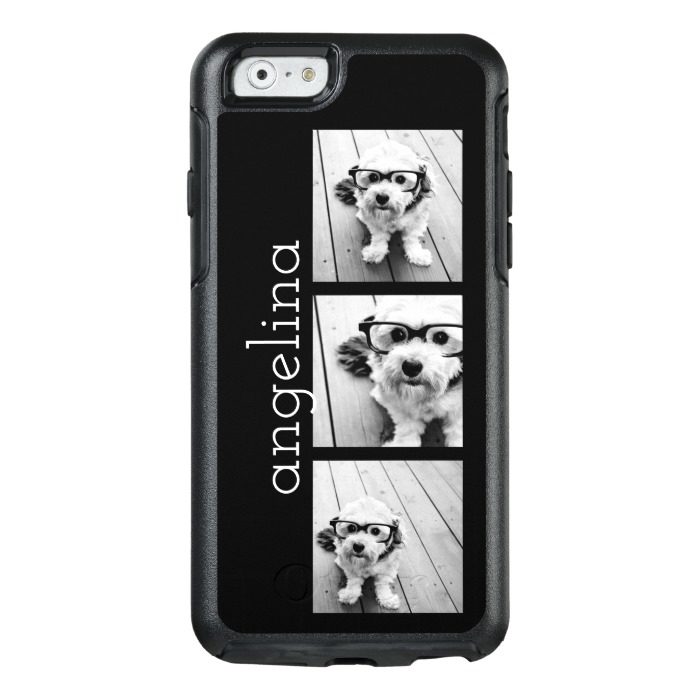 Trendy 3 Photos and Name - CHOOSE BACKGROUND COLOR OtterBox iPhone 6/6s Case