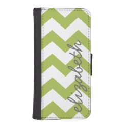 Trendy Chevron Pattern with name - lime green gray Wallet Phone Case For iPhone SE/5/5s