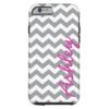 Trendy Chevron Pattern with name - pink gray Tough iPhone 6 Case