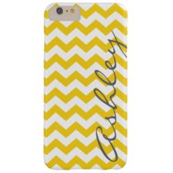 Trendy Chevron Pattern with name - yellow gray Barely There iPhone 6 Plus Case