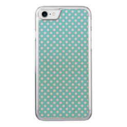 Trendy Cute Girly Pink Teal Polka Dots Pattern Carved iPhone 7 Case