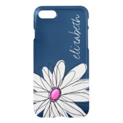 Trendy Daisy Floral Illustration - navy and pink iPhone 7 Case