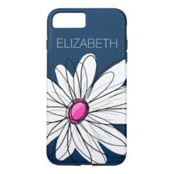Trendy Daisy Floral Illustration - navy and pink iPhone 7 Plus Case