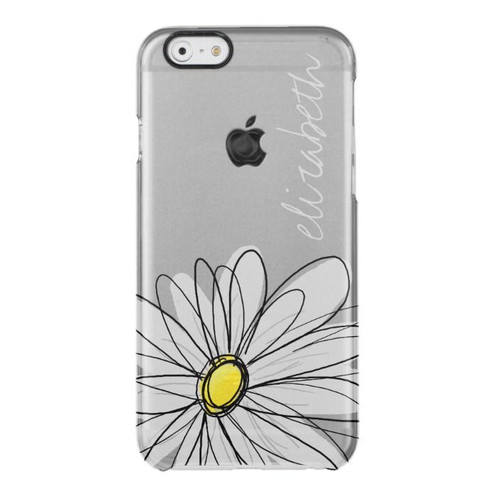 Trendy Floral Daisy with gray yellow custom name Clear iPhone 6/6S Case