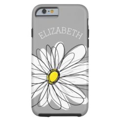 Trendy Floral Daisy with gray yellow custom name Tough iPhone 6 Case
