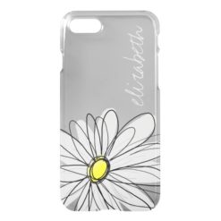 Trendy Floral Daisy with gray yellow custom name iPhone 7 Case