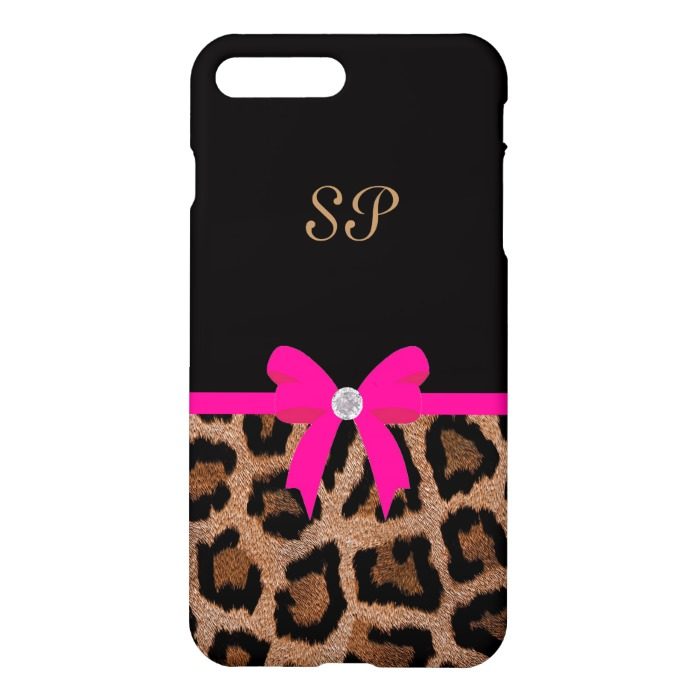 Trendy Hot Pink and Black Leopard Bow Monogram iPhone 7 Plus Case