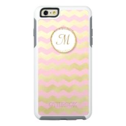 Trendy Monogram Pink and Chic Gold Chevron Stripe OtterBox iPhone 6/6s Plus Case