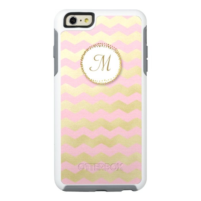 Trendy Monogram Pink and Chic Gold Chevron Stripe OtterBox iPhone 6/6s Plus Case