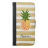 Trendy Pineapple Monogram Name in Gold Striped iPhone 6/6s Plus Wallet Case