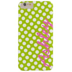 Trendy Polka Dot Pattern with name - green pink Barely There iPhone 6 Plus Case