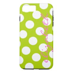 Trendy Polka Dot Pattern with name - green pink iPhone 7 Plus Case