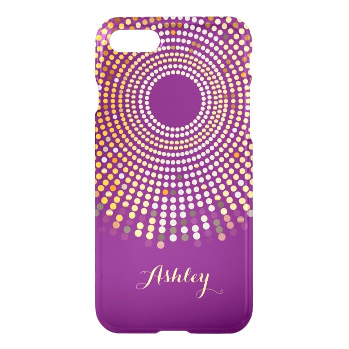 Trendy Purple Sparkle Dots - Custom Monogram Name iPhone 7 Case
