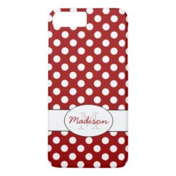 Trendy Red White polka dots Monogram iPhone 7 Plus iPhone 7 Plus Case
