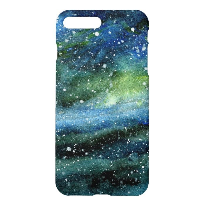 Trendy Space Blue Watercolor Galaxy Nebula Painted iPhone 7 Plus Case