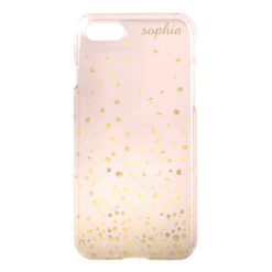 Trendy Stylish Rose Gold Confetti Dot Monogram iPhone 7 Case