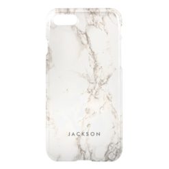 Trendy Stylish White Marble Subtle Monogram Name iPhone 7 Case