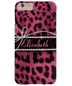 Trendy chic girly faux hot pink leopard animal fur barely there iPhone 6 plus case
