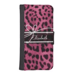 Trendy girly faux hot pink leopard animal print wallet phone case for iPhone SE/5/5s