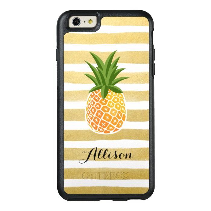 Tropical Pineapple Gold Stripes Monogram Name OtterBox iPhone 6/6s Plus Case