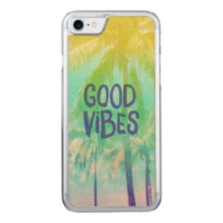 Tropical Turquoise Yellow Palm Tree "Good Vibes" Carved iPhone 7 Case