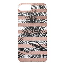Tropical black palm trees chic rose gold stripes iPhone 7 case