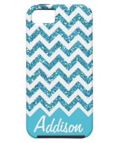 Turquoise Blue Glitter Chevron Name BLING Case