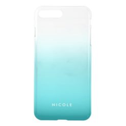 Turquoise Gradient Ombre Personalized Clear iPhone 7 Plus Case